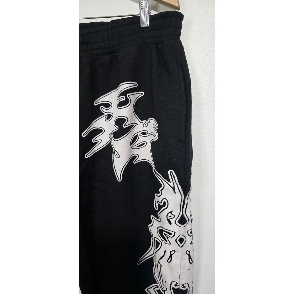Heavens Gate Black Pants Flare Stacked Graphic Goth Streetwear Men XL Grunge EUC